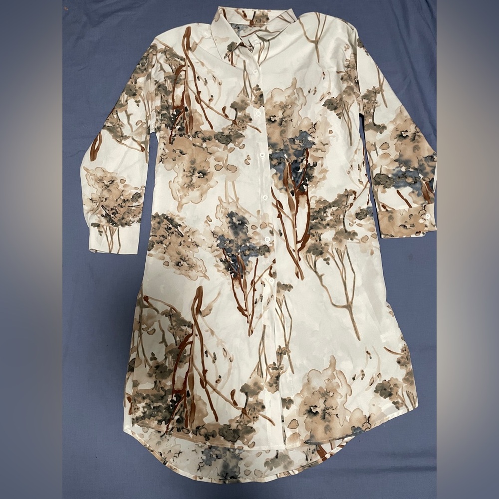Long Floral Button-Down Shirt Dress